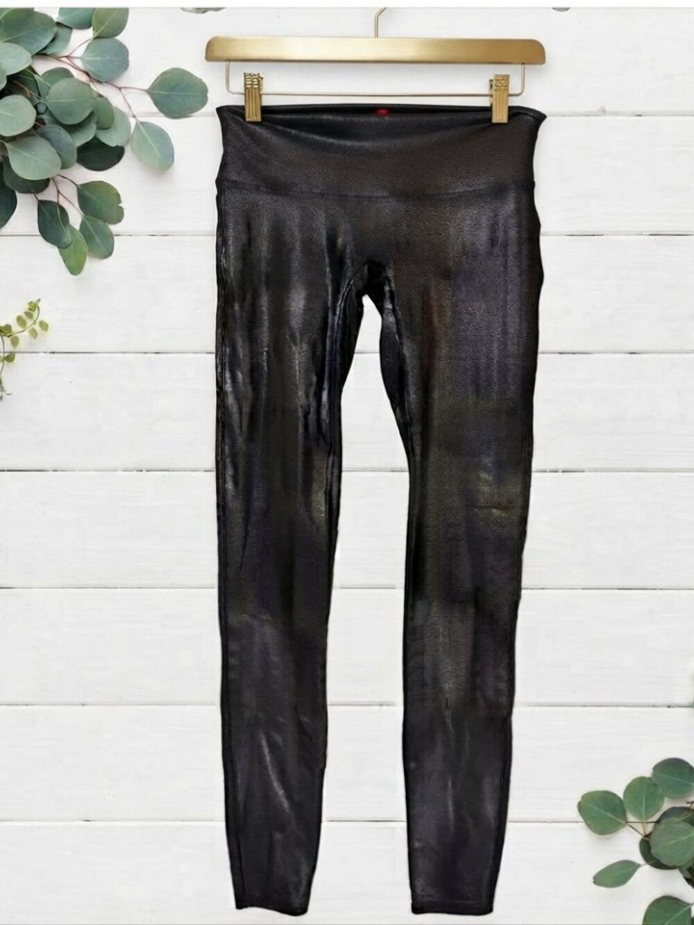 Spanx Black Pebbled Stone Leggings Size Small Faux Leather Look Going Out